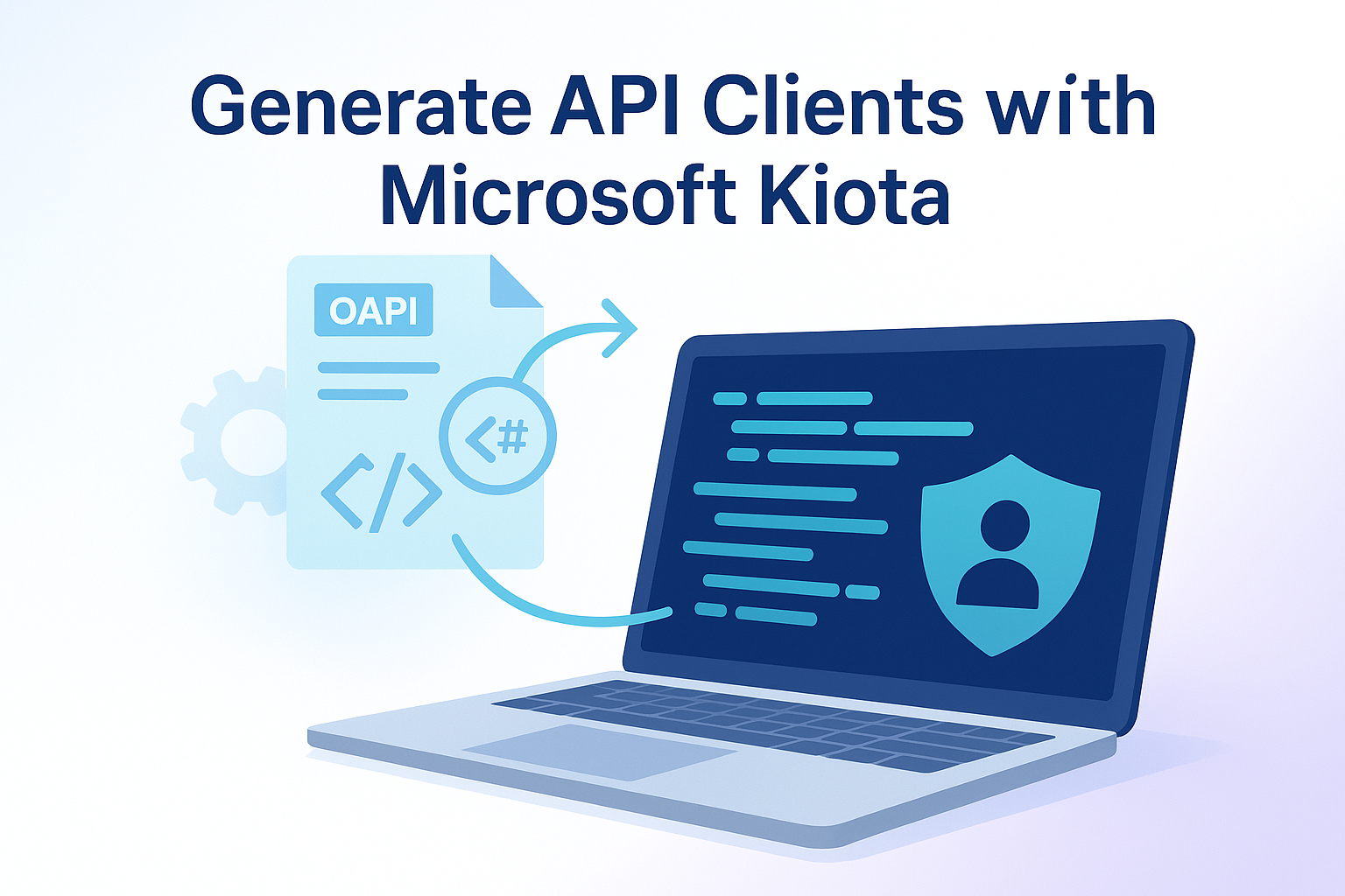 Illustration showing OpenAPI specification document being transformed into C# code through Microsoft Kiota